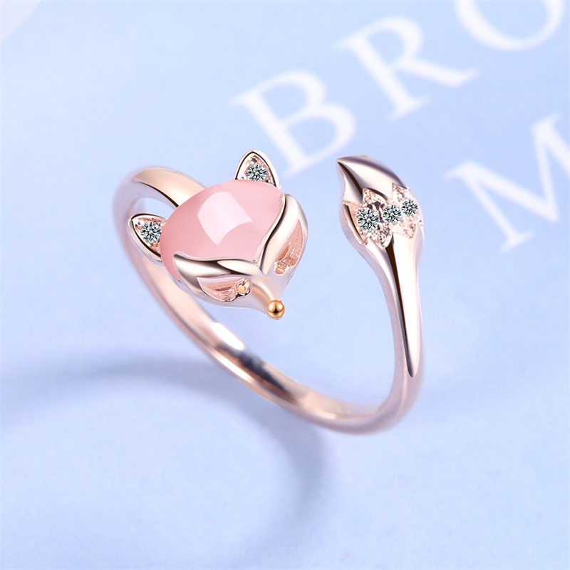 Cincin Model Terbuka Desain Rubah Hias Kristal Zircon Adjustable Gaya Retro Untuk Pria Dan Wanita