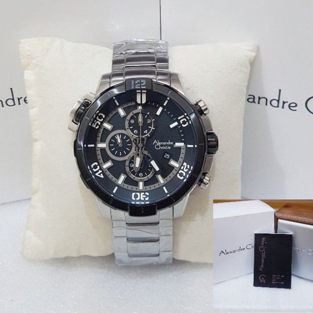 ALEXANDRE CHRISTIE PRIA AC 6554 SILVER BLACK JAM TANGAN ALEXANDRE CHRISTIE AC 6554 ORIGINAL