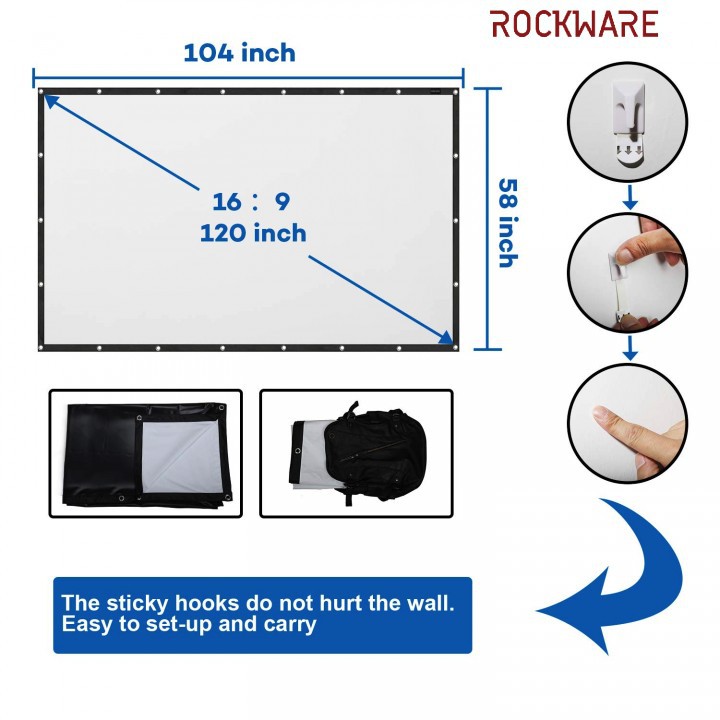 ROCKWARE 120 Inch PVC Fabric Foldable Projector Screen