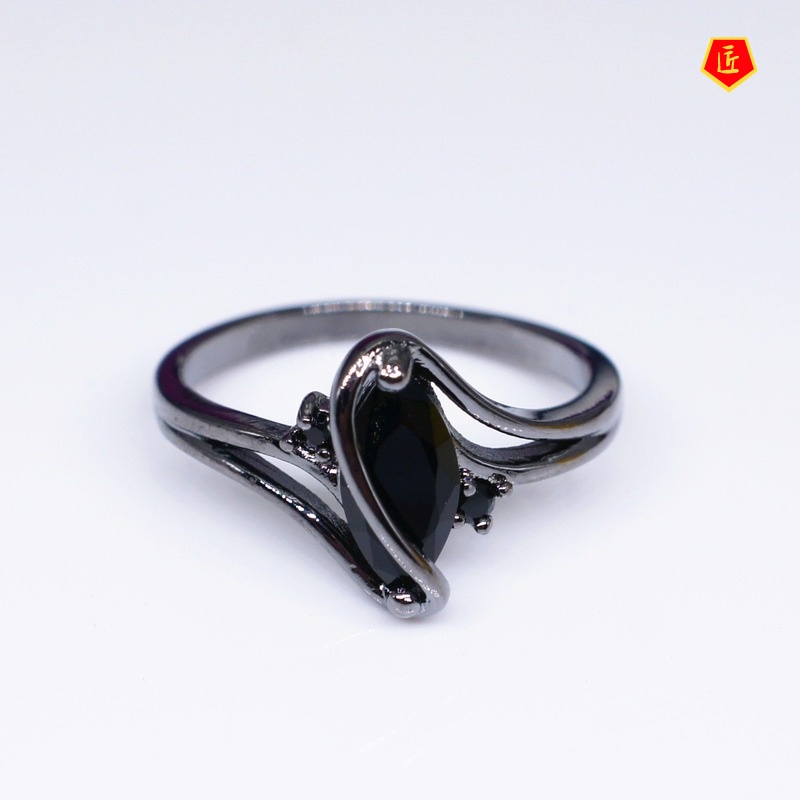 [Ready Stock]Fashion Creative Black Gold Diamond Ring