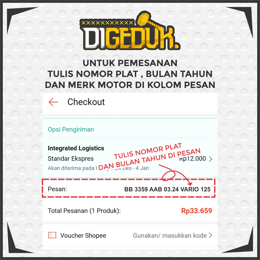 PLAT NOMOR MOTOR STANDARD BAUT TANAM