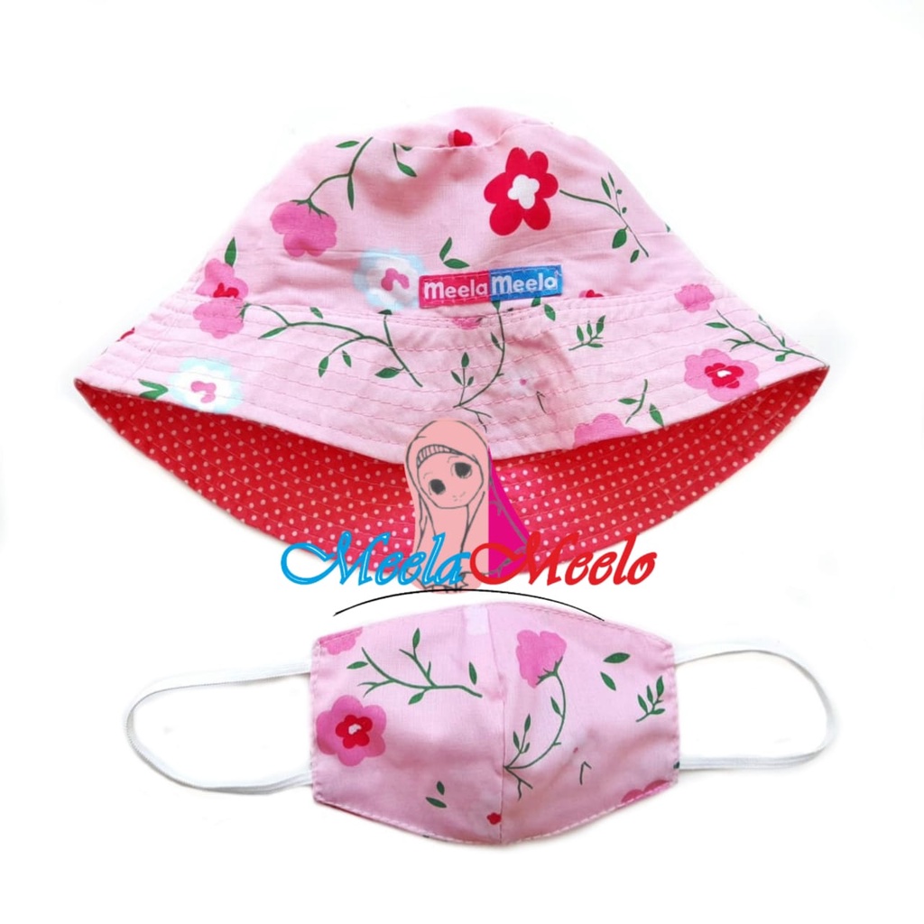 COD SET TOPI BUCKETHAT DAN MASKER ANAK/BAYI | MASKER ANAK 2 LAPIS | TOPI MOTI