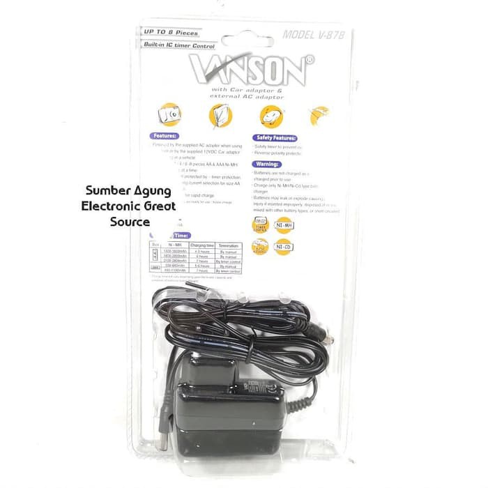 Charger Baterai Universal Vanson V878 8pcs Baterai Dengan IC Timer