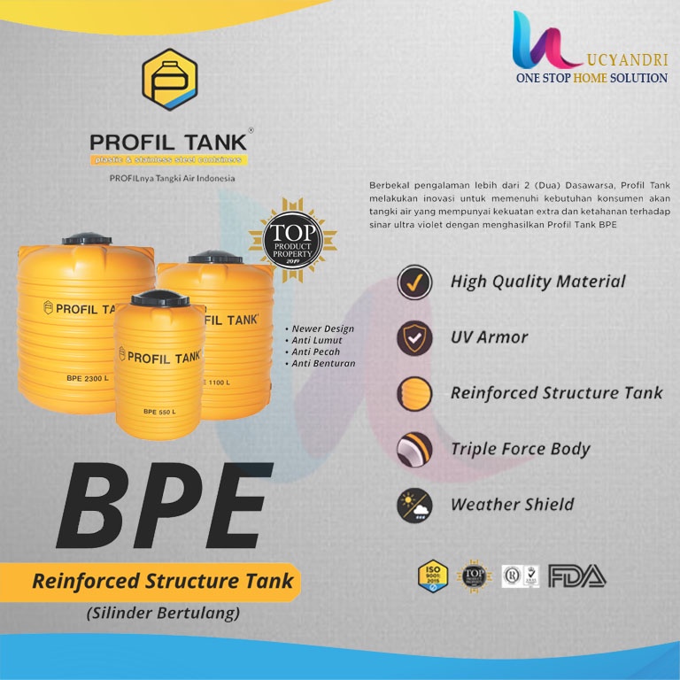 Tangki Air Plastik Profil Tank BPE 1200 Liter, Toren Air, Tandon Air