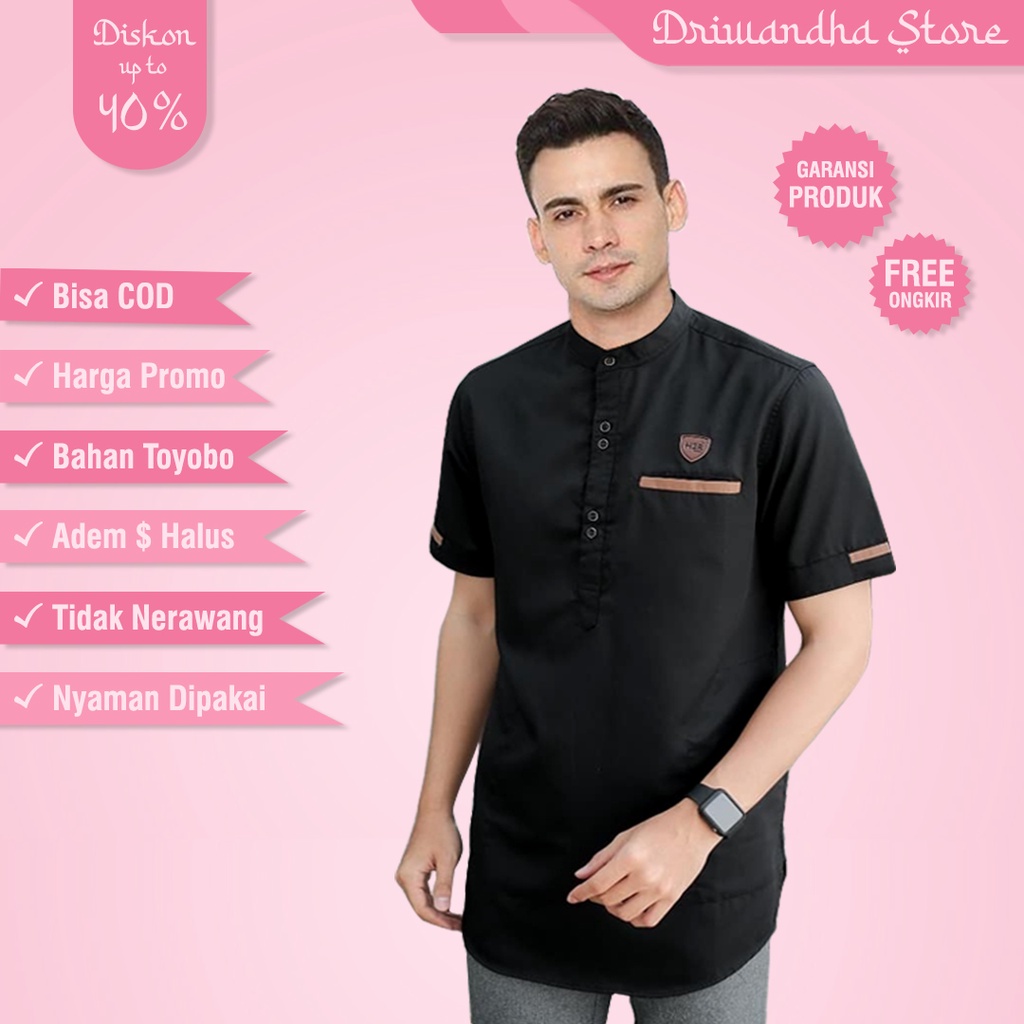 COD Baju Koko Pria Kurta Pakistan Lengan Pendek Original Katun Toyobo Kemeja Atasan Fashion Busana S