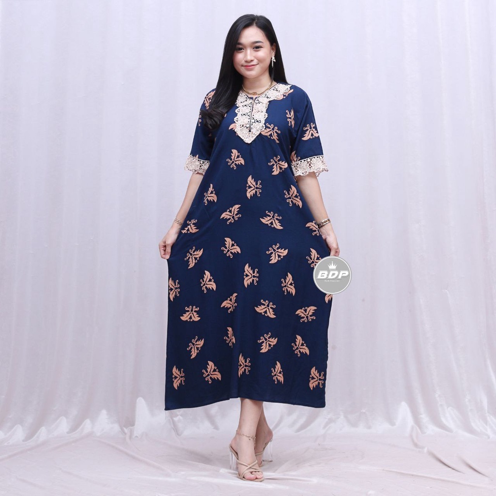 Dianputri - Daster Arab Zeema | Rayon Super Grade A | Resleting Depan Busui | Renda Milo Ori-cika navy