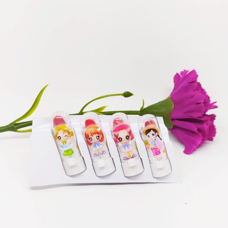 Lipstik Anak Sekolah isi 4 buah lipstik anak lipbalm anak aroma buah Lipstik Mainan