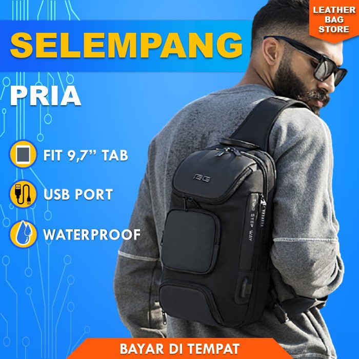 Tas Pria Slempang Waistbag Pria Tas Bahu Selempang Cowok Sling Bag Pria Murah Import USB CYCLOPS