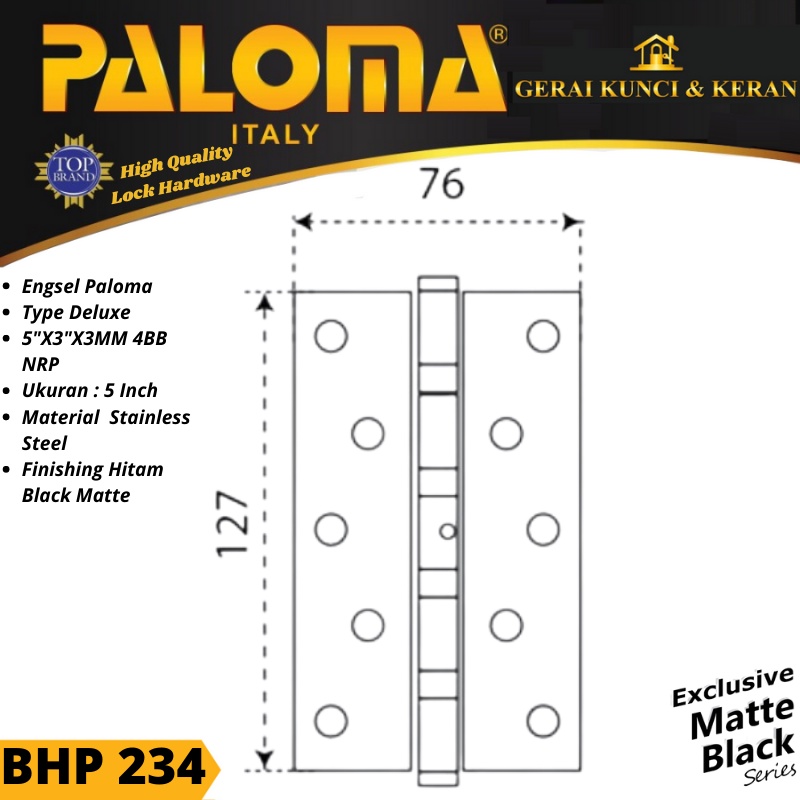 Engsel pintu HITAM Engsel BHP 234 5&quot;X3X3MM 4BBNRP MATTE BLACK