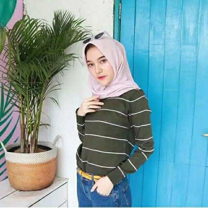 Top Knit Sweater Stripe - Atasan Sweater Rajut Garis Wanita - Sweater Kaos