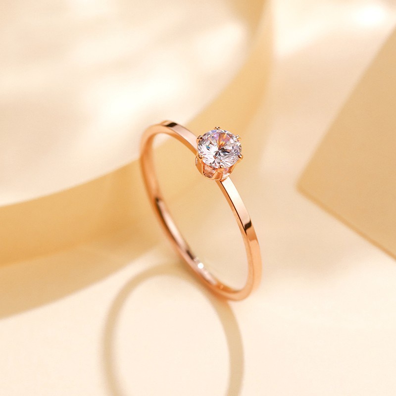 Cincin Titanium Wanita Anti Karat Asli simple Premium Emas 18K berlian Korea Aksesoris Wanita