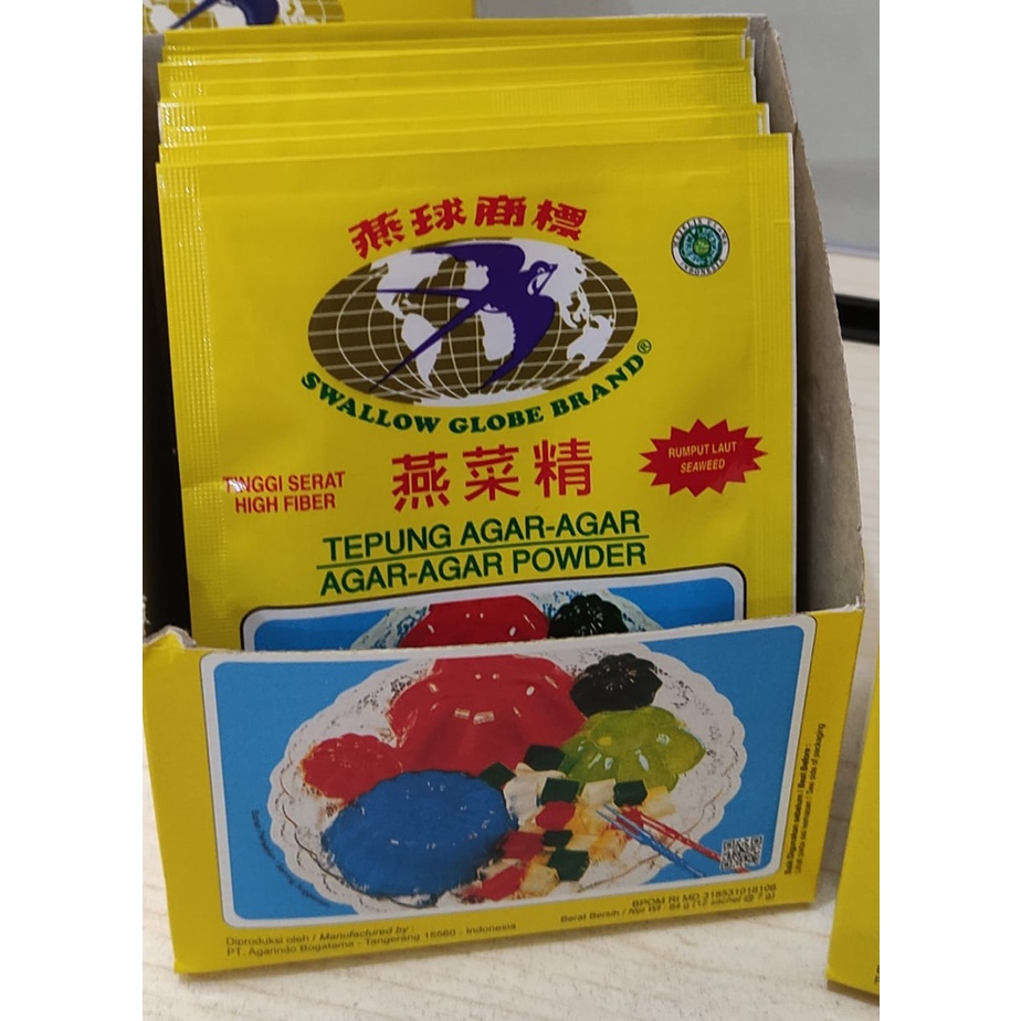 Agar agar swallow sachet 7gram /sallow globe brand / Tepung Agar Agar Warna Hijau Merah dan putih ( 