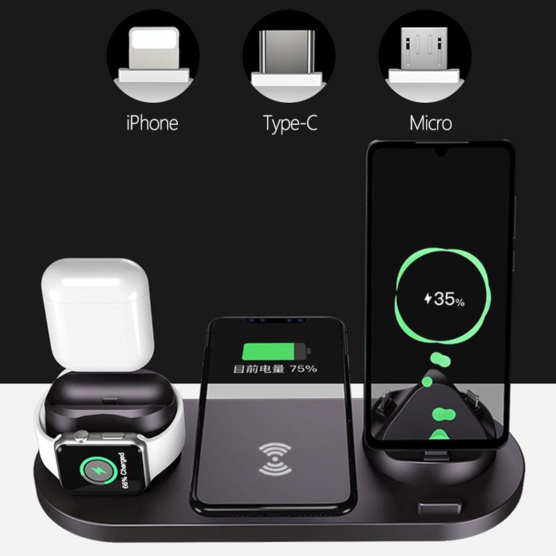 SB Wireless Charger Dock 6 In 1 Fast Charging Stand Universal
