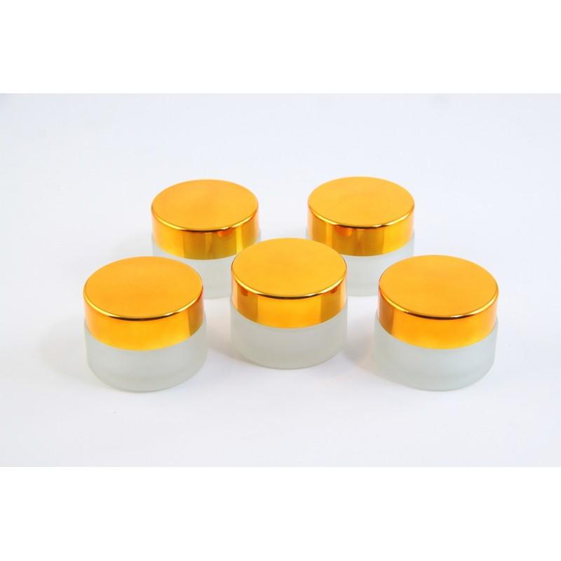 POT KACA PUTIH DOFF TUTUP EMAS KEMASAN 20 GRAM MURAH - TEMPAT GEL DAN CREAM MURAH - TEKNO KITA