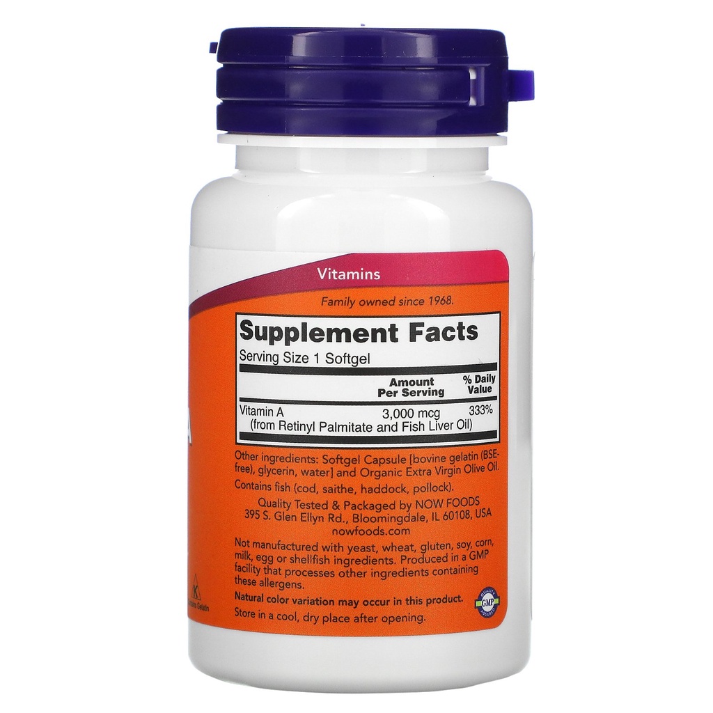 Now Vitamin A 10.000 IU 100 Softgels Vitamin Mata 10000 IU