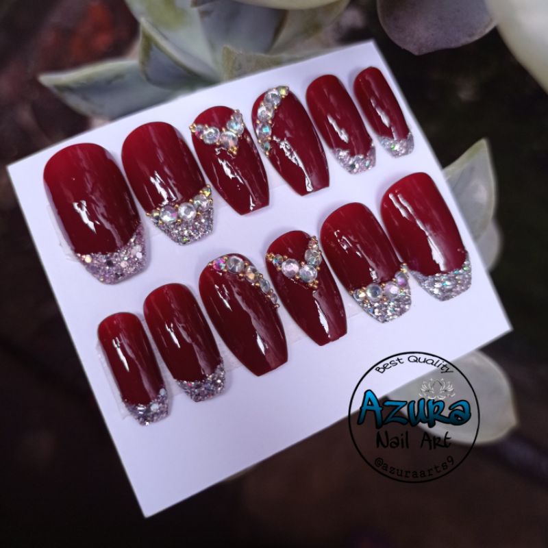 KUKU PALSU MAROON / NAIL ART MERAH MAROON / AGEN KUPAL WEDDING HOMEMADE