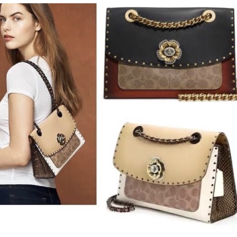 Coach Parker with Rivets and Snakeskin Shoulder Bag (29416)