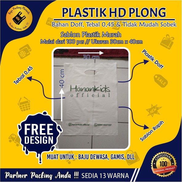Plastik Sablon Packing Olshop HD Plong Uk 30x40 Tebal 0,45 Free Desain / Plastik packing / plastik /
