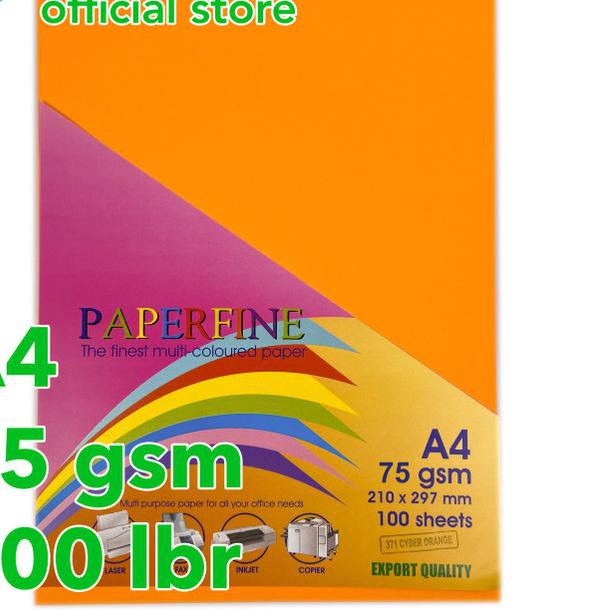 ♥ Kertas HVS A4 Paperfine Isi 100 lbr Warna Cyber Orange ➺