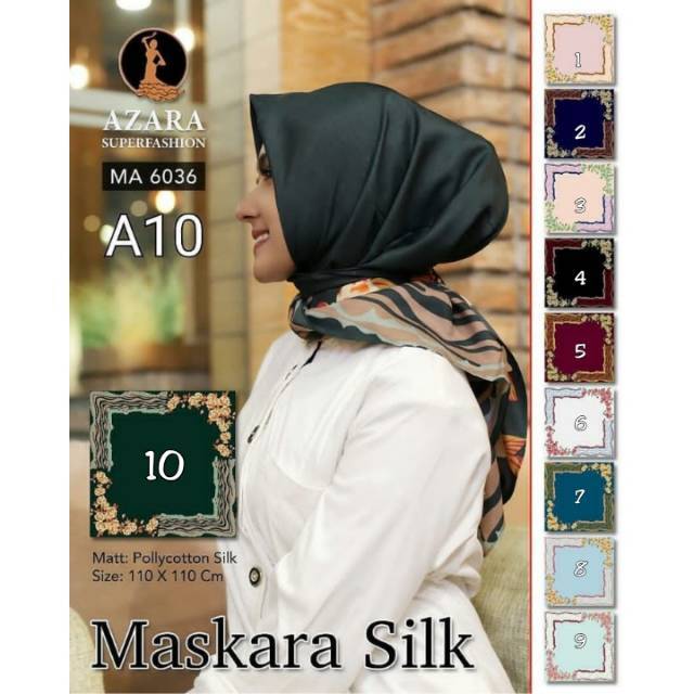 SEGIEMPAT MASKARA SILK. JILBAB AZARA. KERUDUNG MOTIF BUNGA. HIJAB ABSTRAK