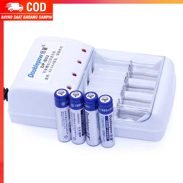 (100% BARANG ORI) Charger Baterai 4 slot AA/AAA with 4PCS AAA 1250 mAh