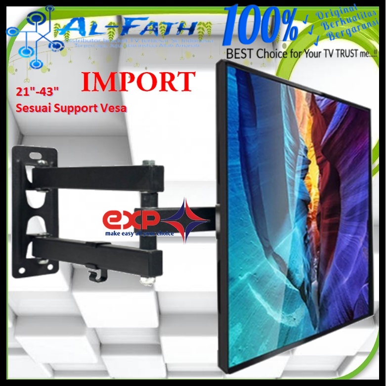 Bracket TV TOSHIBA 14 s/d 43 inch 6 ARAH FULL BESI SUPER KOKOH GARANSI 100% ORI