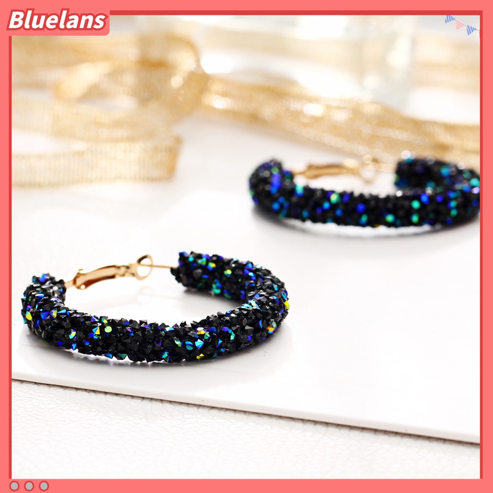 Bluelans Anting Hoop Berlian Imitasi Bentuk Bulat Besar Geometris Untuk Wanita
