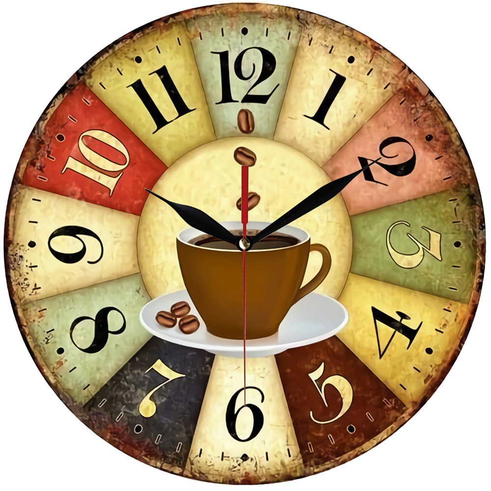 Jam Dinding Jam Tempel Gantung Vintage Coffee Retro Tema Kopi - Sweep Movement