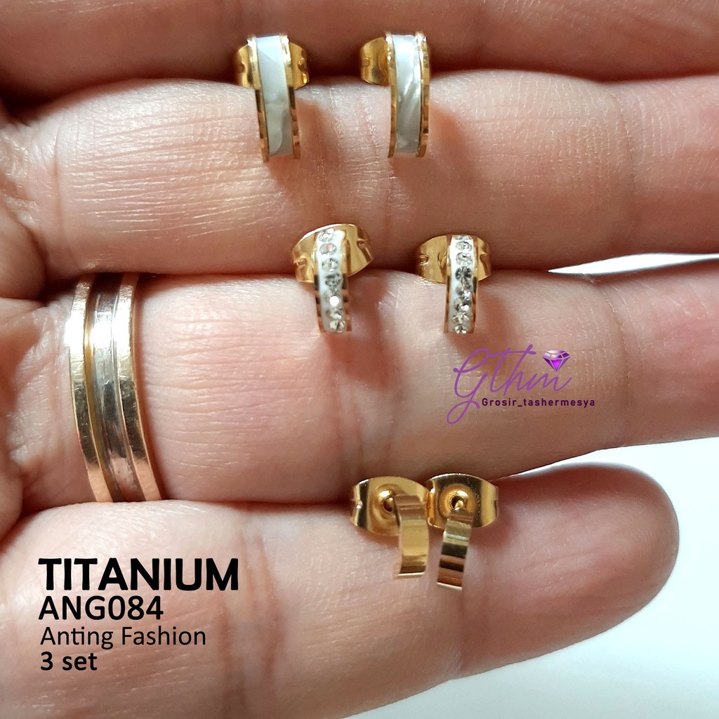 Anting Titanium Set 3 pasang Stainless Steel Model Stud Perhiasan fashion Import premium ANG084 gthm