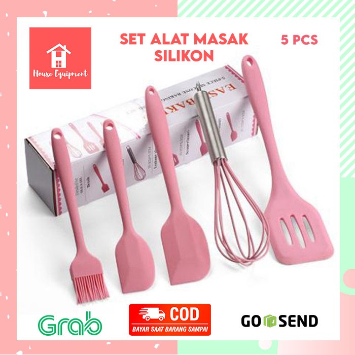 SUTIL SILIKON TAHAN PANAS 1 SET STEINCOOKWARE SODET 5 PCS ALAT MASAK - MERAH MUDA
