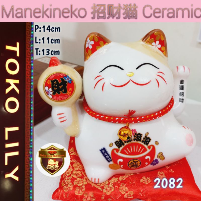 Manekineko Keramik 13cm / Kucing Hoki Keramik / Lucky Cat Ceramic Battery / Kucing Pemanggil Rezeki Keramik Baterai