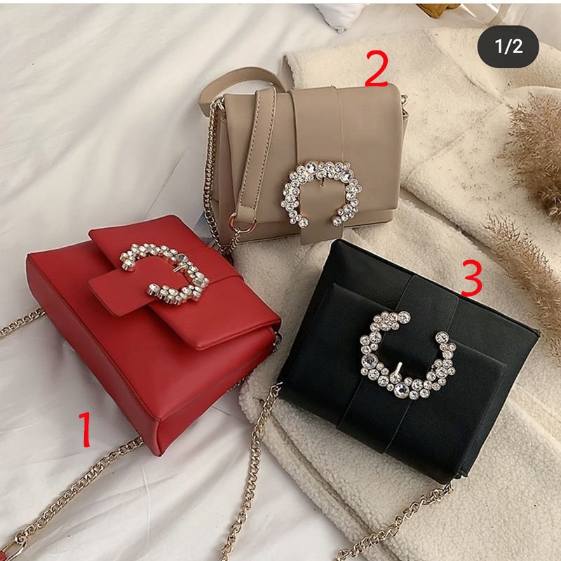 (COD) Tas wanita selempang lucu tas slingbag cewek kulit sentetis terbaru import murah