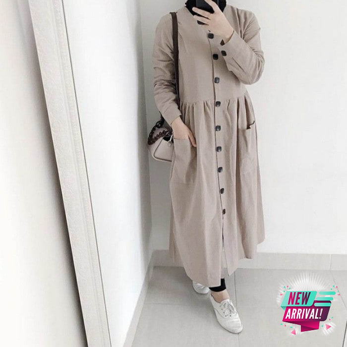 Atasan Muslim Tunik Lebaran Wanita Model Baru Terbaru Remaja 2021 LZ383 Tunik Khavita Mocca [Dress 0