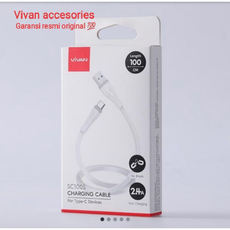 VIVAN SC100S.2,4A.100CM.Type-C Quick Charge SR Extended Protection Flat Design Data Cable WHITE