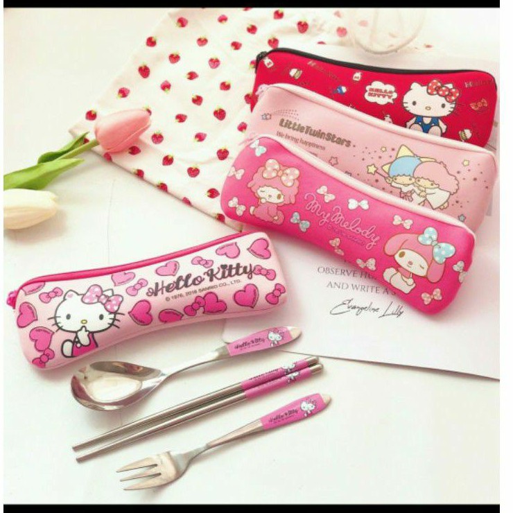 set alat makan , sendok garpu kitty , set sendok bekal , sendok bekal set , sendok garpu sumpit