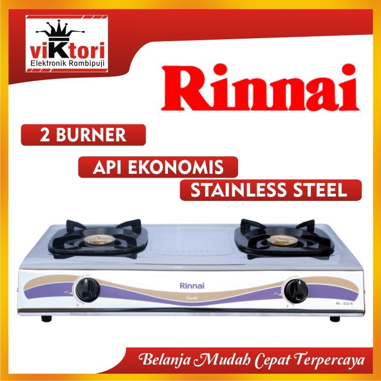 RINNAI KOMPOR GAS 2 TUNGKU STAINLESS RI522E / KOMPOR GAS RINNAI STAINLESS / KOMPOR RINNAI 2 TUNGKU