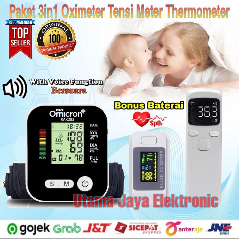 Paket 3in1 Oximeter Pulse Tensi Meter Thermometer Gun Terbaik