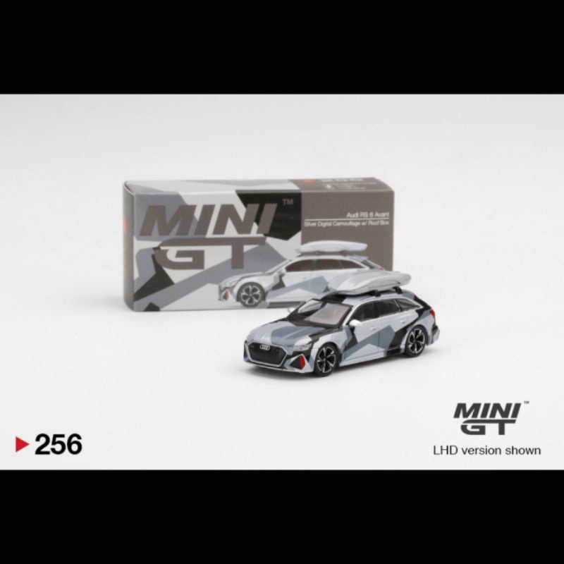 Mini GT MiniGT 256 Audi RS 6 Avant Silver Digital Camouflage with Roof Box