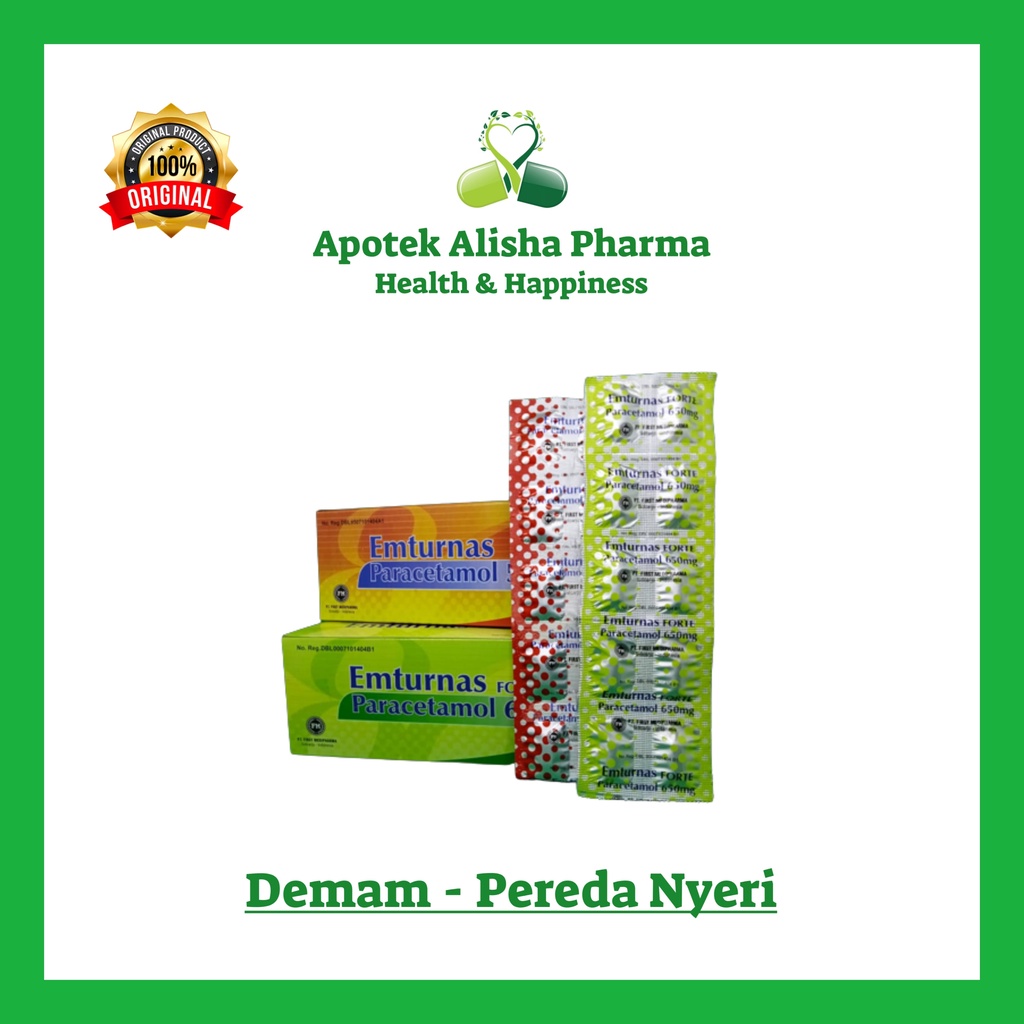 Emturnas Forte Tablet (Strip 10tablet ) - Emturnas Parasetamol Forte Tablet Obat Pereda Nyeri/Sakit Kepala/Pusing/Panas/Demam