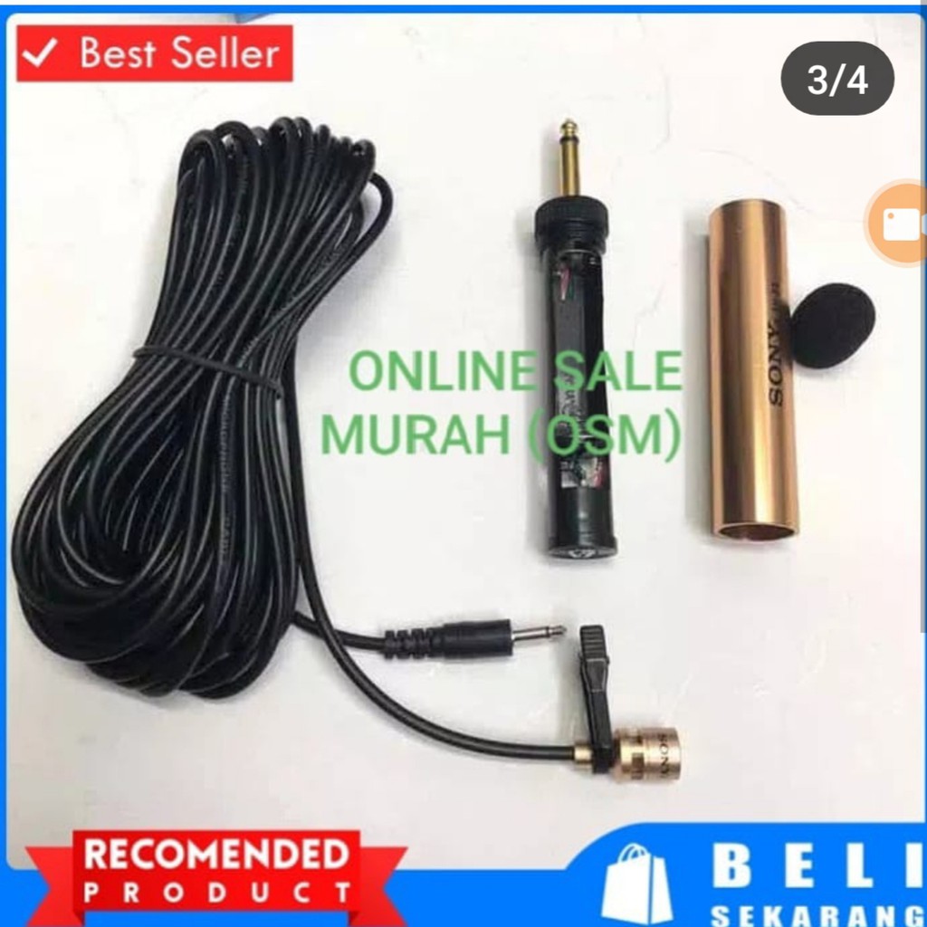 Sony Mic Jepit Kancing kerah baju microphone Clip Condensor sensitif aux mikrophone mik karaoke sound audio emas klip  Sony Clip on / Jepit 1X Mic Jepit  Kabel panjang 10 meter Spesification: - Type : Uni-directional electret condenser - Frequency Respons