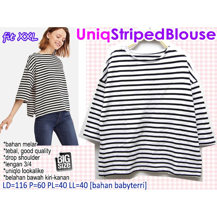 Uniq Striped Blouse ATASAN WANITA LENGAN 3/4 MOTIF GARIS ...