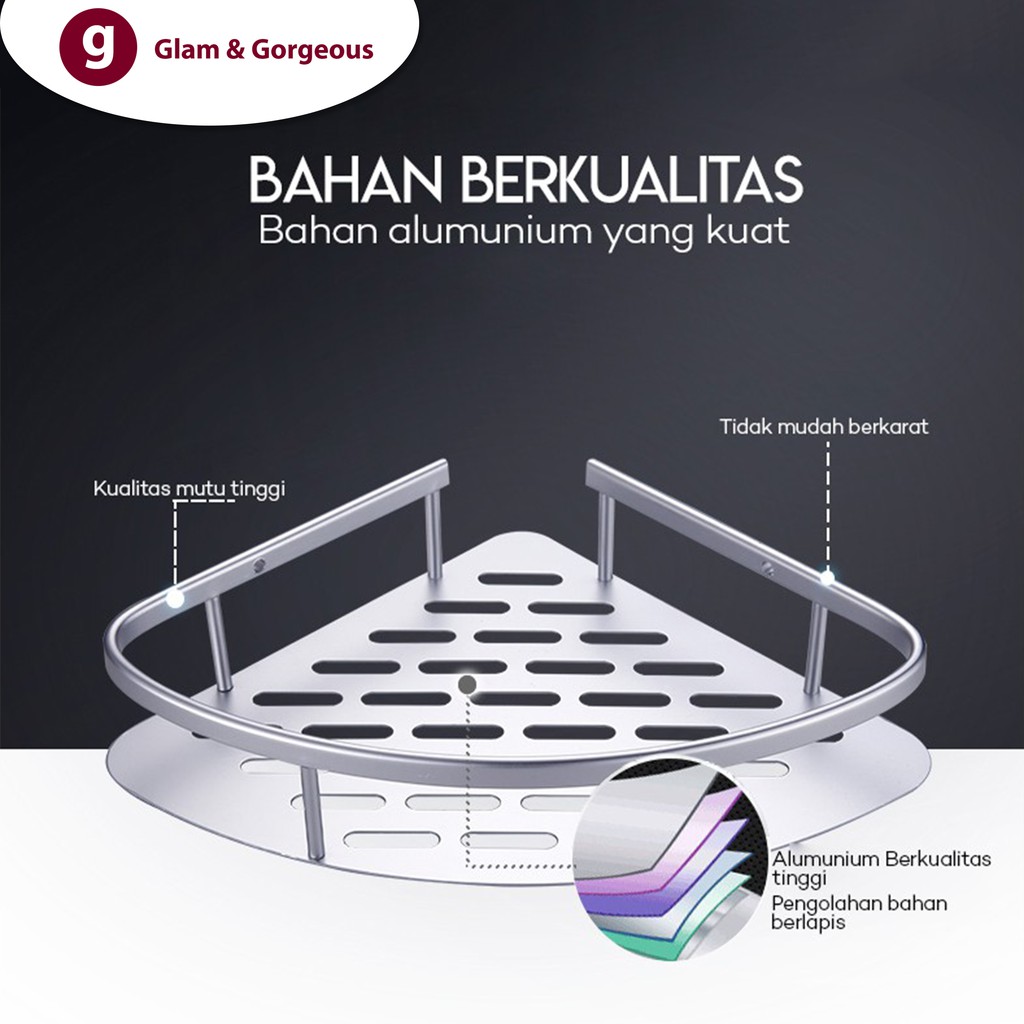 Rak Sabun Sudut Dinding Kamar Mandi Minimalis Alumunium 3 Susun AD 2N3S