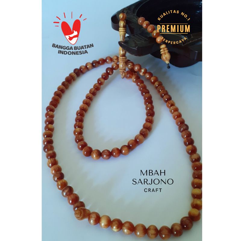 Tasbih Kayu Pinus Grade A Super Tembus Cahaya/Tasbih 99 Getah Damar Ulan/Tasbeh 8mm