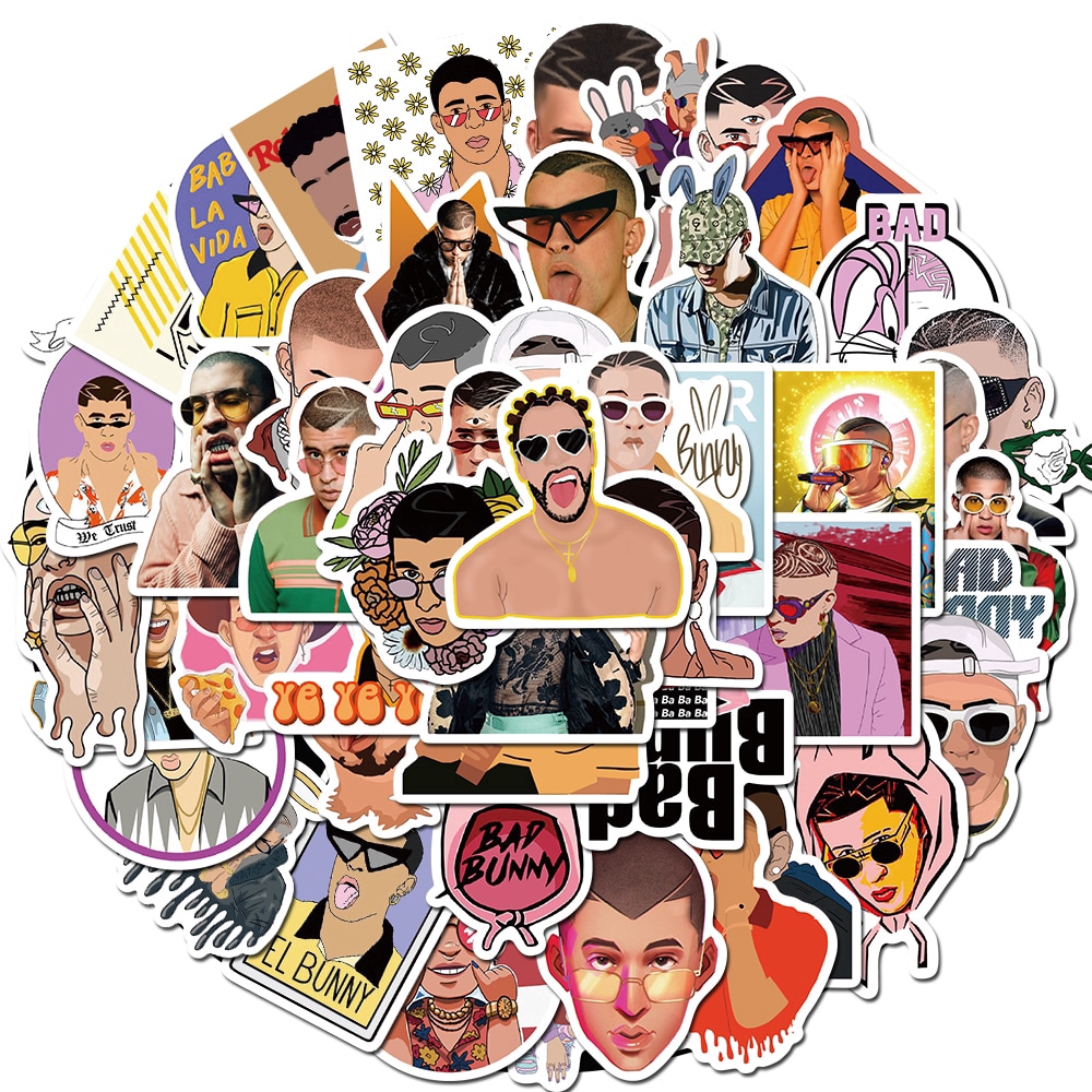 50pcs Pack Music Artist Bad Bunny Portrait Stickers For Skateboard Guitar Motorcycle Laptop Waterproof Sticker Toy Decals Shopee Indonesia