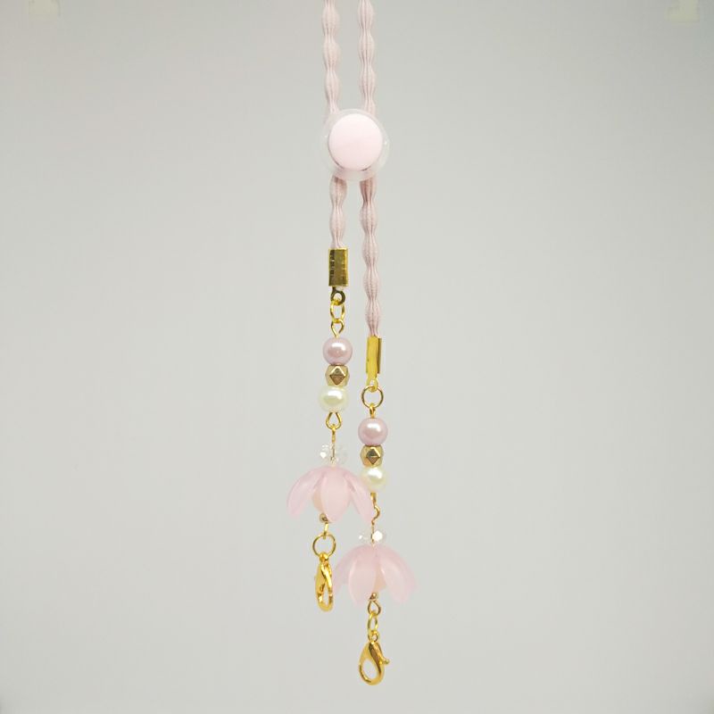 TALI MASKER KONEKTOR HIJAB / STRAP MASK 2 IN 1 KELOPAK BUNGA-Pink