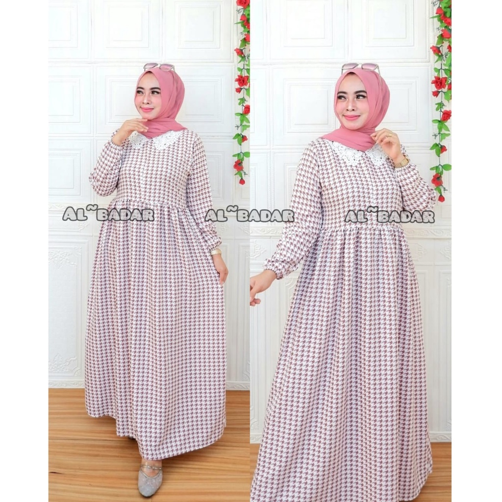 [ BISA COD ]GAMIS SHAKILAL MOTIF RENDA KERAH KOREA, DRESS SHAKILA MOTIF MIX RENDA KERAH KOREA MODEL TERBARU ,GAMIS BUSUI BY AL BADDAR