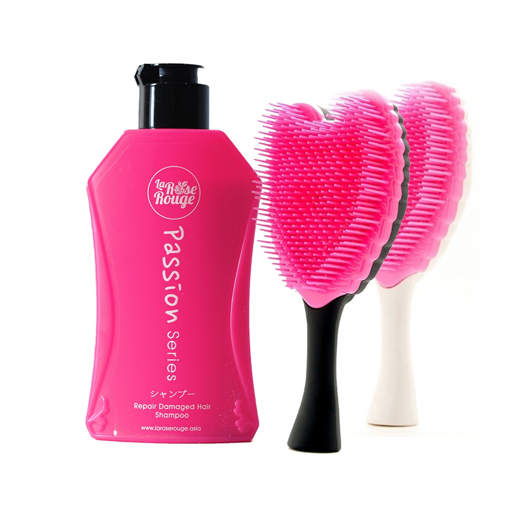 La Rose Rouge Paket Sisir: (1 Shampoo + 1 Sisir Cherubim(Hitam/Putih) - Atasi Rambut Kusut/Rontok