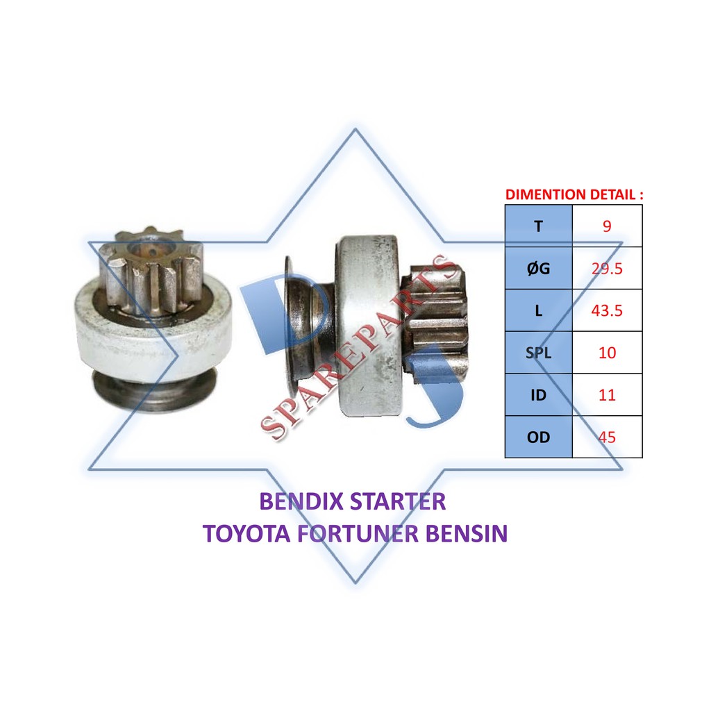BENDIX STARTER TOYOTA FORTUNER BENSIN