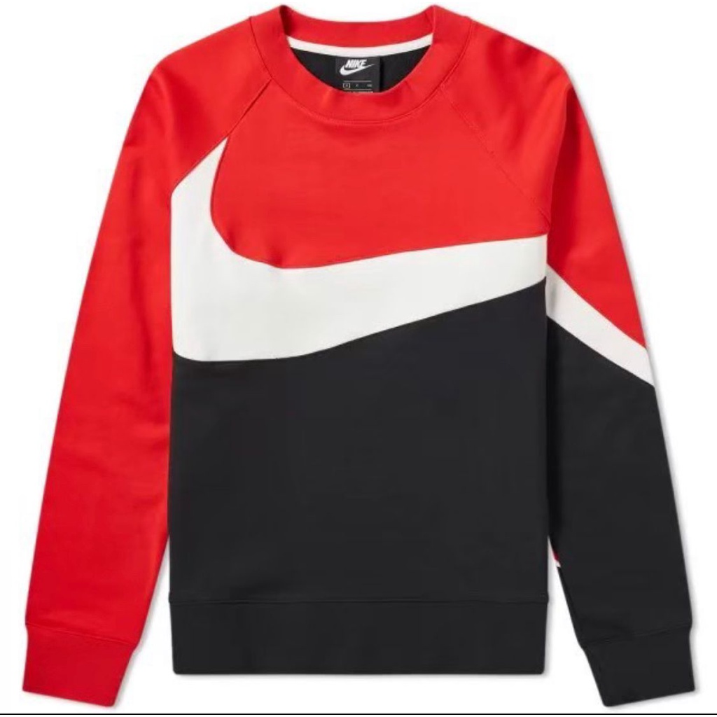 Sweatshirt Crewneck Kombinasi Polos Nike Big swoosh // Jaket Sweater Polos Kombinasi Stripe Red Cream Navi Abu Kubus Putih Original Quality v4