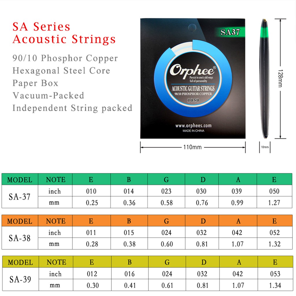 Senar Gitar Akustik String 0,10 Orphee SA37 Phosphor Copper SA 37